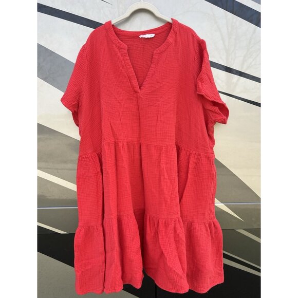 Lucky Brand red gauze tiered short sleeve boho flowy dress 3X lightweight - Picture 1 of 7